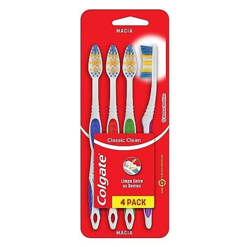 Escova de Dente Colgate Classic Clean Macia 4 unidades | Cores Sortidas