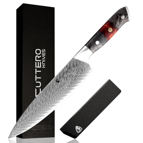 Faca do Chef Cuttero lâmina em Aço Damasco 20,32 cm (8") - Série Shogun - Aço Japonês AUS-10 - Com Bainha e Estojo