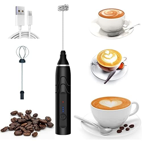 Mini mixer portátil preto para bebidas com espuma em xícaras e grãos de café