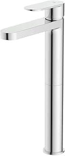 Torneira de mesa de bica alta em aço inoxidável, design moderno, cabo curvado, bico alto