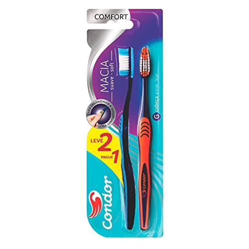 Condor, Escova de Dente Comfort Brasil, Cabeça G, Cerdas Macias, Com Limpador de Língua, Leve 2 Pague 1