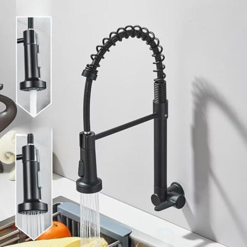 Torneira Gourmet de Parede Cozinha Fria Bica Flexível 1/4 de Volta Design Moderno (Preto)