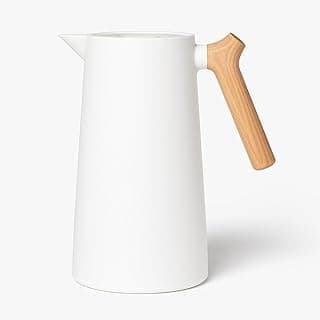 Garrafa Termica Nórdica 1L Ideal para Mesa Posta Sofisticada Mantém Bebidas Quentes e Frias por Horas Alça Curvada Ergonômica em Madeira Design Minimalista e Acabamento Premium (Branco)