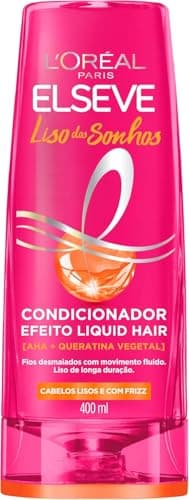 L'Oréal Paris Elseve Liso dos Sonhos Condicionador, com Efeito Liquid Hair, Enriquecido com AHA e Queratina Vegetal para Alinhamento Capilar e Brilho Intenso, 400ml