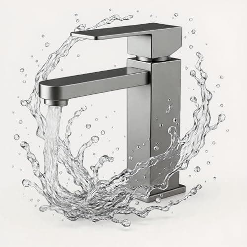 Torneira de Banheiro Preta Quadrada para Bancada, Acabamento Fosco, Design Moderno, Gatilho de Fechamento Rápido, Bancada Gourmet, Torneira para Lavabo (Prata)