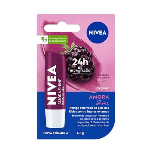 NIVEA Hidratante Labial Amora Shine 4,8 g - Cuidado intensivo para seus lábios, hidratação prolongada, delicioso aroma de amora, pigmentos brilhantes e cor delicada