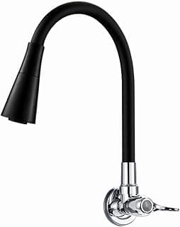 Torneira de parede para cozinha premium, flexível, metal ABS cromado, bico giratório, mangueira preta