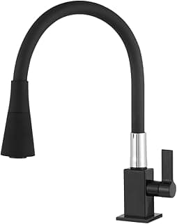 Torneira de cozinha preta com bico flexível 1/4 de volta, design elegante e moderno.