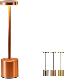 Abajur Moderno Luminária de Mesa em Alumínio Prata com LED 3 Tons — Design Minimalista e Recarregável USB, Iluminação Suave para Quarto, Sala ou Escritório (Rose)