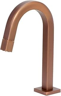 Torneira de banheiro quadrada rose gold com bico curvado, fundo branco
