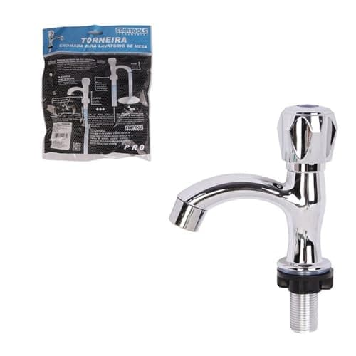 Torneira Cromada de Mesa para Lavatório 1/2'' – Acionamento Manual, Design Compacto, Ideal para Banheiro e Lavabo
