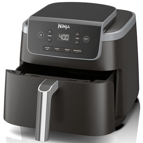 Ninja AF141 Air Fryer Pro 4 em 1 com capacidade de 5 QT, fritar ao ar, assar, reaquecer, desidratar, tecnologia Air Crisp com 400F para resultados quentes e crocantes em apenas alguns minutos, cesta