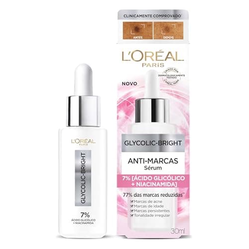L'Oréal Paris Glycolic Bright Sérum Facial Anti-Marcas, com Ácido Glicólico e Niacinamida, Reduz Marcas de Acne e Idade, Uniformiza o Tom e a Textura da Pele, 30ml
