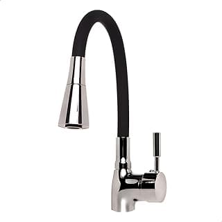 Torneira gourmet flexível monocomando preta e cromada para bancada