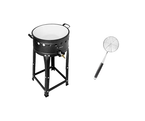 Fritadeira Industrial Fogão a gás Pasteleiro Com Tacho esmaltado + escumadeira