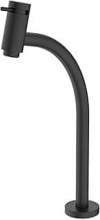 Torneira de lavatório de bica alta preta para banheiro, design minimalista, fundo branco