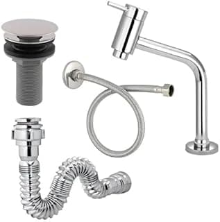 Kit para banheiro com torneira metálica, válvula click, sifão cromado e engate de 40cm