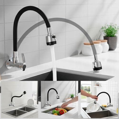 Torneira Parede Cozinha Banheiro Gourmet Preta Flexível