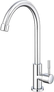 Torneira de cozinha com bica alta giratória 360 graus, aço inoxidável 304 cromado, design moderno.