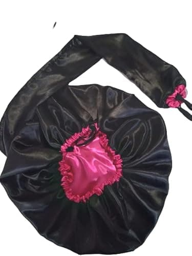 Touca Difusora de cetim ajustavel Preta com Pink