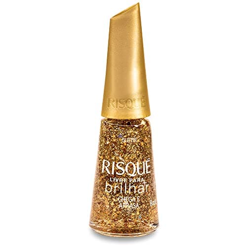 Esmalte Risqué Livre para Brilhar Glitter Dourado Chega e Arrasa 8ml