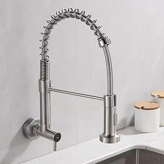 Torneira Cozinha Gourmet Misturador Água Quente Fria de Parede Mangueira Mola Aço Inox Jato Arejador Dupla Função Design Moderno Água Fria