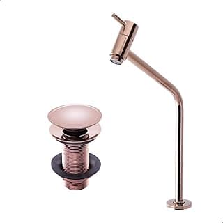 Kit de torneira de banheiro rosê gold com válvula click 7/8 e cartucho cerâmico.