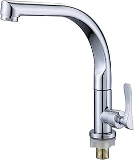Torneira de cozinha giratória cromada com design elegante e bico articulado