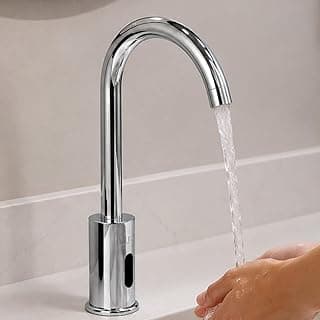 Torneira automática com sensor de presença para banheiro, aço inoxidável, lavatório, água fluindo