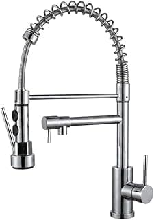 Torneira Gourmet Cozinha Monocomando Aço Inox 304, Ducha Spray Retrátil, Bica Giratória 360°, Mola Espiral 51cm, Jato Duplo, Água Quente e Fria para Pia Bancada (Prata Inox)