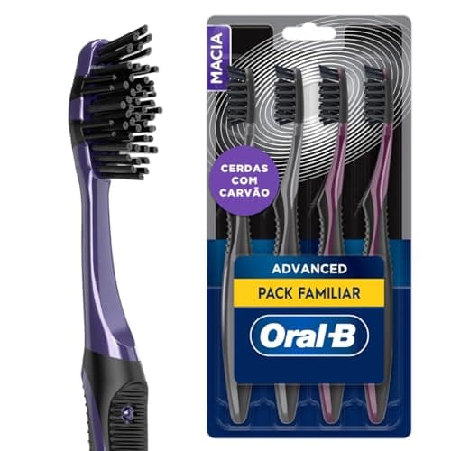 Oral-B Escova de Dente 5 Ações, Cerdas Polidoras com Carvão, 4 Unidades, Preto