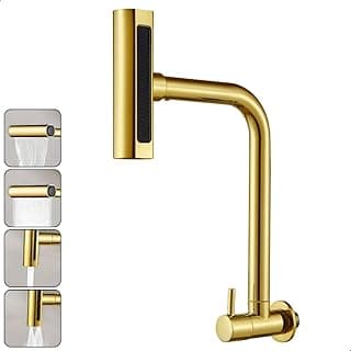 Torneira Gourmet Inox 4 Jatos Cozinha SOFTINOX – Giratória 360°, Instalação em Bancada/Parede, Diversas Cores, 1/4 de Volta, Funções (Cascata, Chuveirinho, Spray e Concentrado) (Parede, Dourada)