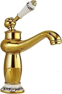 MAC Metais Vintage, Torneira Bari Vintage Monocomando Baixa Dourado Com Porcelana