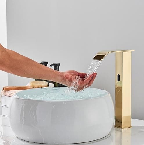 Gmusre Torneira Para Pia Banheiro Torneira Cascata Para Lavatório Torneiras Para Banheiro Com Bica Sensor Furo único Alça única - Dourado