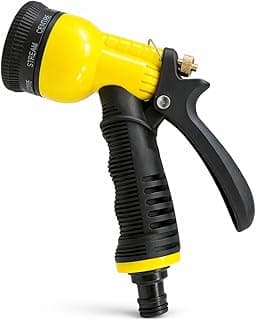Esguicho plástico amarelo e preto com 6 tipos de jatos e engate rápido