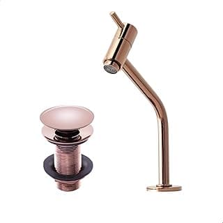 Torneira de lavatório rosê gold com válvula click e arejador em metal, SOFTINOX