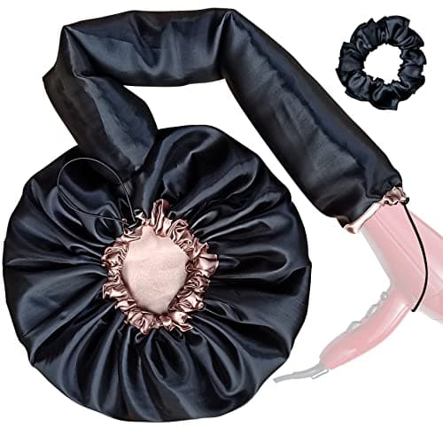 Touca Difusora Cetim Dupla Face Secadora Anti-frizz Seda (Preto/Champagne)