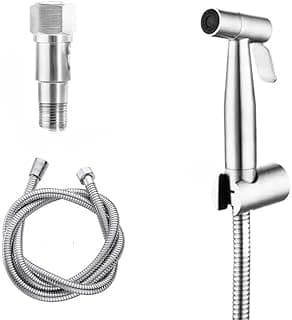 Ducha Higiênica Inox para Banheiro com Mangueira Flexível 1,5m e Suporte – Chuveirinho Manual, Jato Duplo, Kit Bidê Moderno (modo único prata)