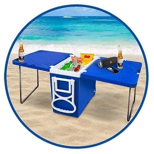 Cooler Caixa Térmica 32L 3 em 1 Mesa e Rodinhas para Praia fácil transporte - 32 Litros Azul