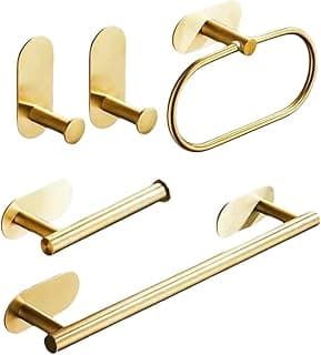 Kit acessórios banheiro 5 peças aço inox 304 dourado instalação sem furar