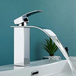 Torneira de banheiro monocomando em aço inoxidável com cascata, cor prata