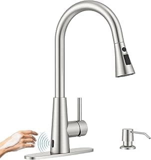 Torneira de cozinha APPASO mãos-livres com sensor de movimento e dispensador de sabão, em níquel escovado