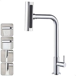 Torneira Gourmet Inox 4 Jatos Cozinha SOFTINOX – Giratória 360°, Instalação em Bancada/Parede, Diversas Cores, 1/4 de Volta, Funções (Cascata, Chuveirinho, Spray e Concentrado) (Bancada, Cromada)