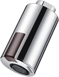 Torneira inteligente com sensor de economia de água, acabamento cromado, sensor retangular fosco, visor digital na parte inferior.