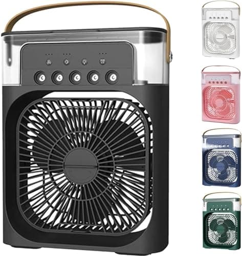 Ventilador Portátil 3 Em 1 Mini Ar Condicionado Umidificador E Climatizador Com LED Tanque De Água De 600ml 3 Velocidades De Vento E Pulverizador de 5 Furos 4 Cores Disponíveis (PRETO)