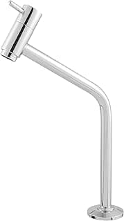 Torneira de banheiro cromada 45º, design minimalista, bico reto, acabamento brilhante, fundo branco