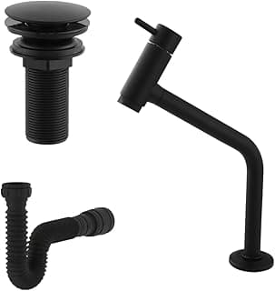 Kit completo de acessórios para lavatório/banheiro preto com torneira, válvula click e sifão