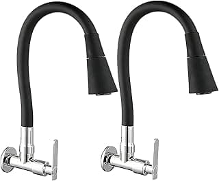 Torneira de Cozinha de Parede Preta Design Flexível Acabamento Fosco para Decoração Moderna (2 Pcs)