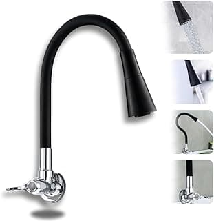 Torneira Gourmet de Parede Base Metálica, 2 Jatos, Flexivel, Comando 1/4 de Volta Rosca de 3/4 Preta MZcell
