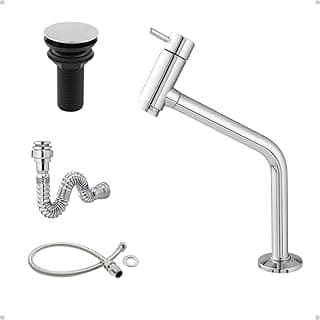 Kit ABS para Banheiro Torneira Cuba Cromada + Válvula Click 7/8 + Sifão + Engate 40 cm Inox Trançado